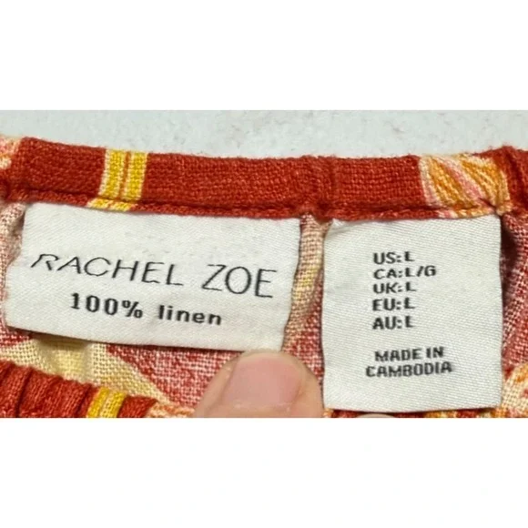 Rachel Zoe Coastal Boho 100% Linen Blouse Women Size L Resortwear Mediterranean - Picture 6 of 7